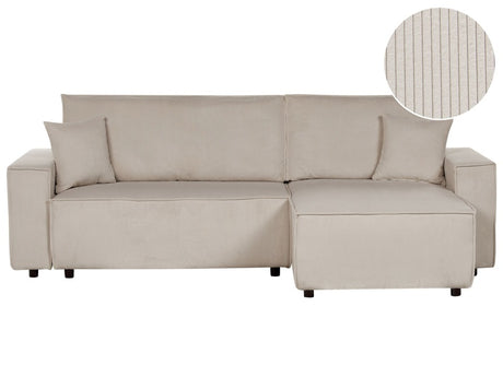 Left Corner Sofa Beige Fabric Cord Upholstered with Sleeper Function Pull Out Cushioned Back Beliani