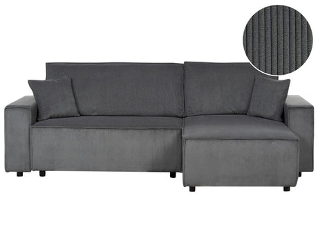 Left Corner Sofa Graphite Grey Fabric Cord Upholstered with Sleeper Function Pull Out Cushioned Back Beliani