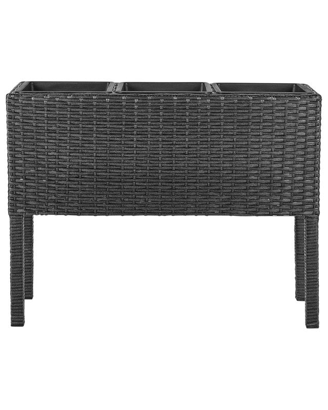 Raised Planter Box Black PE Rattan Round Indoor Outdoor Garden Bed with 3 Inserts Beliani