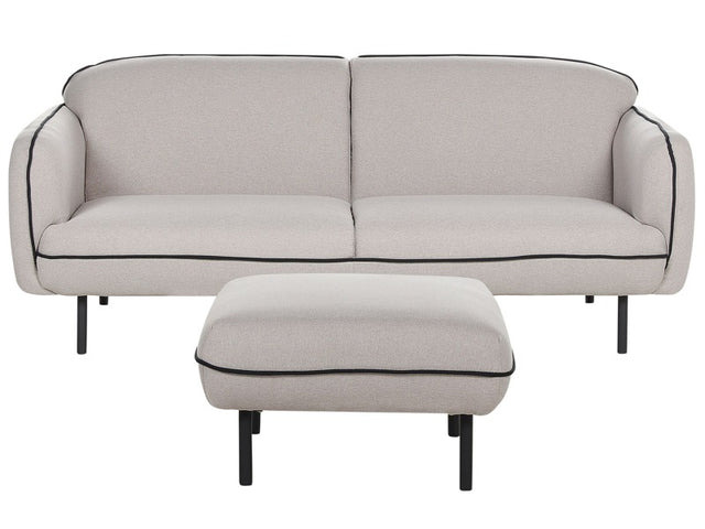 3 Seater Sofa with Ottoman Light Grey Fabric Soft Nubby Metal Legs Black Decorative Edging Retro Glam Art Decor Style Beliani