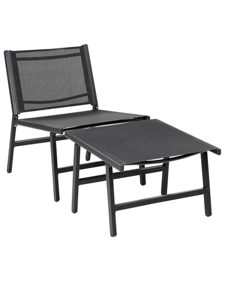 Garden Chair Black Textilene Seat Backrest Metal Frame with Footrest Modern Outdoor Patio Design  Beliani