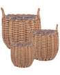 Set of 3 Plant Baskets Brown PE Rattan Round with Handles Synthetic Inlay Beliani