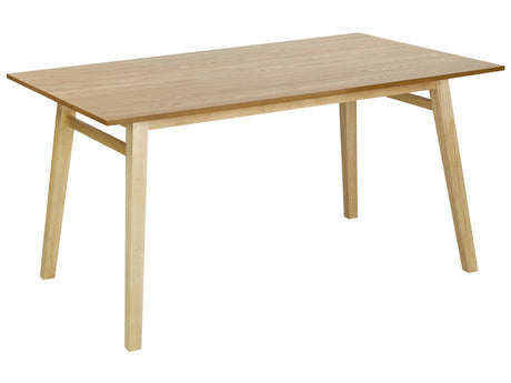Dining Table Natural Ash Wood MDF Rubber Wood 150 x 90 cm Wooden Legs Rectangular Veneered Top Natural Finish Minimalistic Scandinavian Kitchen Beliani