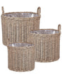 Set of 3 Plant Baskets Brown PE Rattan Round with Handles Synthetic Inlay Beliani