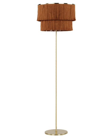 Floor Lamp Brown and Gold Linen Metal 137 cm Base Tassels Shade Modern Style Living Room Office Bedroom Beliani