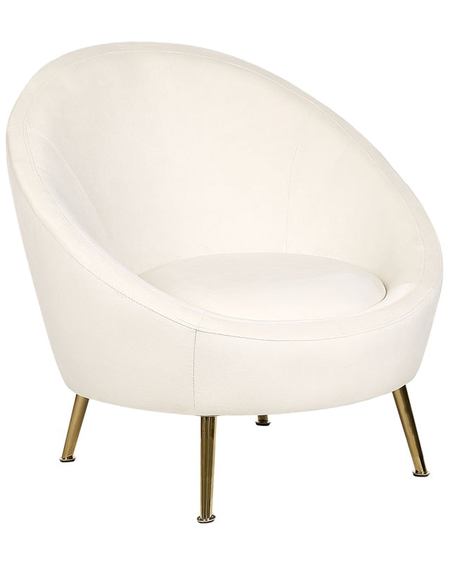 Tub Chair White Velvet 76L x 80W x 81H cm Accent Gold Legs Glam Retro Beliani