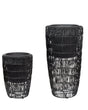 Set of 2 Plant Pots Black PE Rattan Round Indoor Outdoor with Plastic Insert Beliani