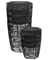 Set of 2 Plant Pots Black PE Rattan Round Indoor Outdoor with Plastic Insert Beliani
