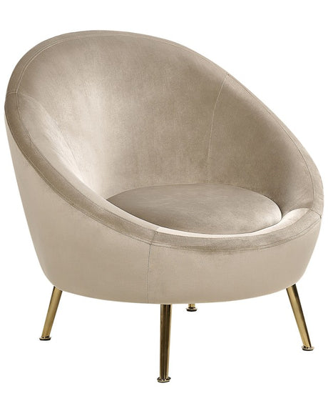 Tub Chair Taupe Velvet 76L x 80W x 81H cm Accent Gold Legs Glam Retro Beliani