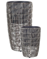 Set of 2 Plant Pots Brown PE Rattan Round Indoor Outdoor with Plastic Insert Beliani