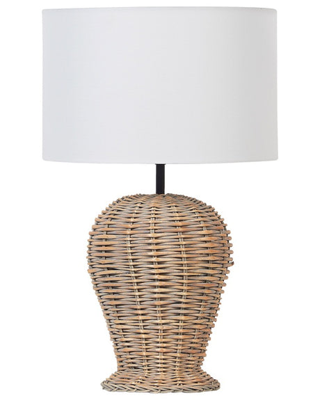 Table Lamp Rattan Light Fabric Shade 30 x 30 x 49 cm Natural Bedside Table Light Ambient Lighting Boho Rustic Style Living Room Bedroom Beliani