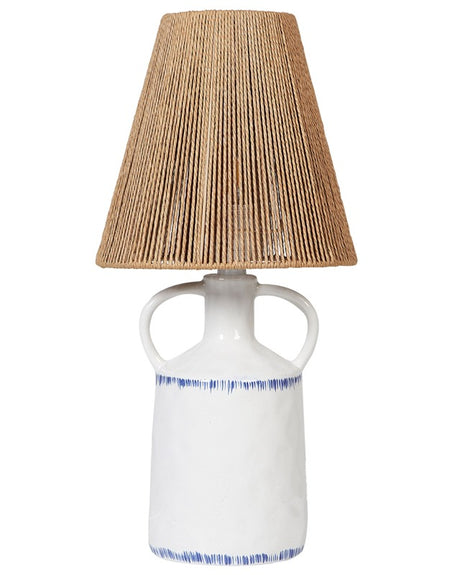 Table Lamp White Ceramic 24 x 24 x 51 cm Natural Wicker Paper Cone Shade Bedside Living Room Bedroom Lighting Beliani