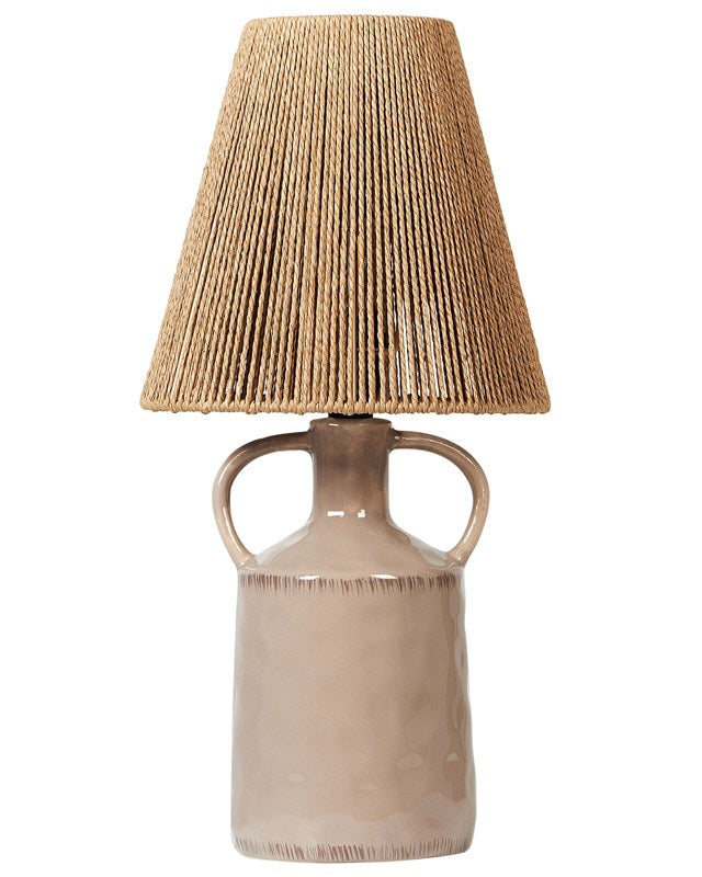 Table Lamp Taupe Ceramic 24 x 24 x 51 cm Natural Wicker Paper Cone Shade Bedside Living Room Bedroom Lighting Beliani