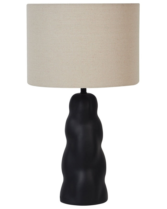 Table Lamp Black Ceramic 30 x 30 x 51 cm Beige Cone Shade Bedside Living Room Bedroom Lighting Modern Minimalist Beliani