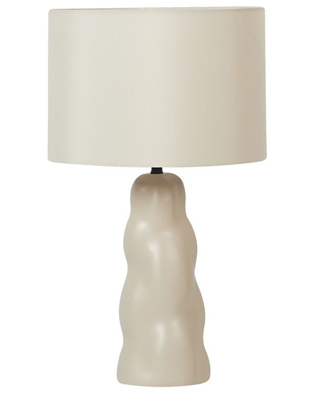 Table Lamp Beige Ceramic 30 x 30 x 51 cm Beige Cone Shade Bedside Living Room Bedroom Lighting Modern Minimalist Beliani