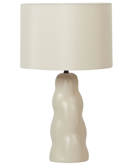 Table Lamp Beige Ceramic 30 x 30 x 51 cm Beige Cone Shade Bedside Living Room Bedroom Lighting Modern Minimalist Beliani