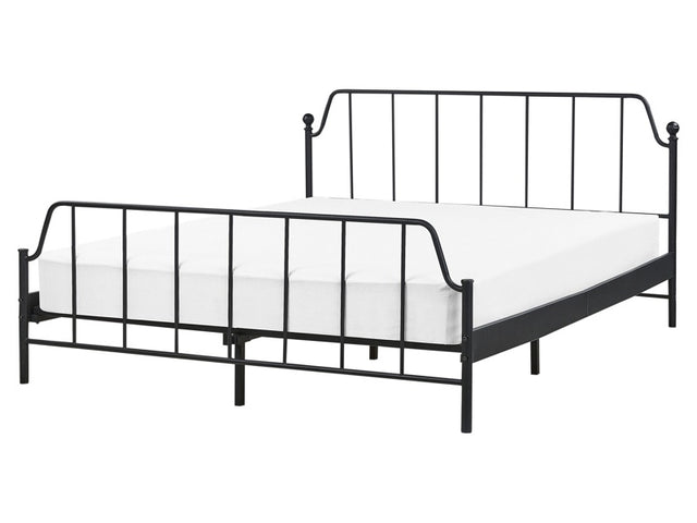 Bed Frame Black Metal 160 x 200 cm EU King Size 5ft3 Poplar Wood Slats Industrial Minimalist Bedroom Beliani