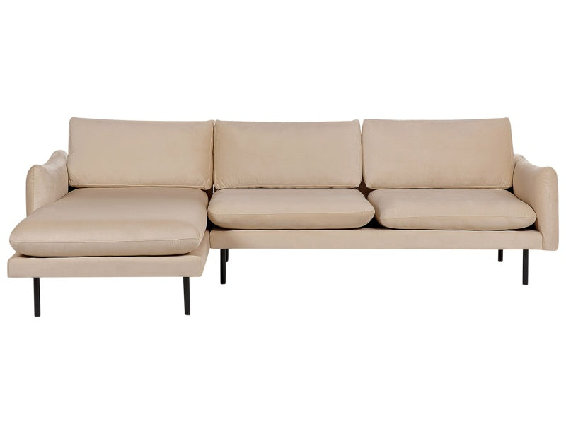 Corner Sofa Beige Velvet Fabric Black Legs Modern Retro Style Beliani