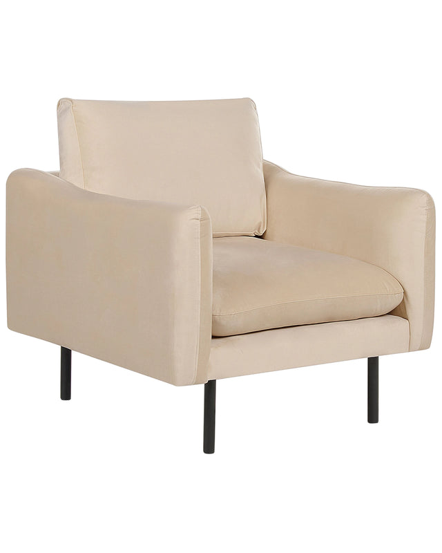 Armchair Beige Velvet Fabric Black Legs Modern Retro Style Beliani
