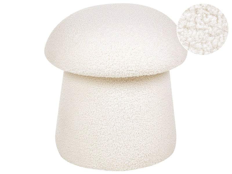 Pouffe Off-White Boucle Round 45 x 45 x 46 cm Footstool Accent Upholstery Mushroom Shaped Modern Living Room Bedroom Furniture Beliani