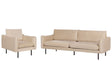 Living Room Set Beige Velvet Fabric Black Legs Corner Sofa 3 Seater Armchair Modern Retro Style Beliani