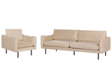 Living Room Set Beige Velvet Fabric Black Legs Corner Sofa 3 Seater Armchair Modern Retro Style Beliani