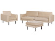 Living Room Set with Ottoman Beige Velvet Fabric Black Legs Corner Sofa 3 Seater Armchair Footstool Modern Retro Style Beliani