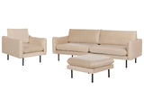 Living Room Set with Ottoman Beige Velvet Fabric Black Legs Corner Sofa 3 Seater Armchair Footstool Modern Retro Style Beliani