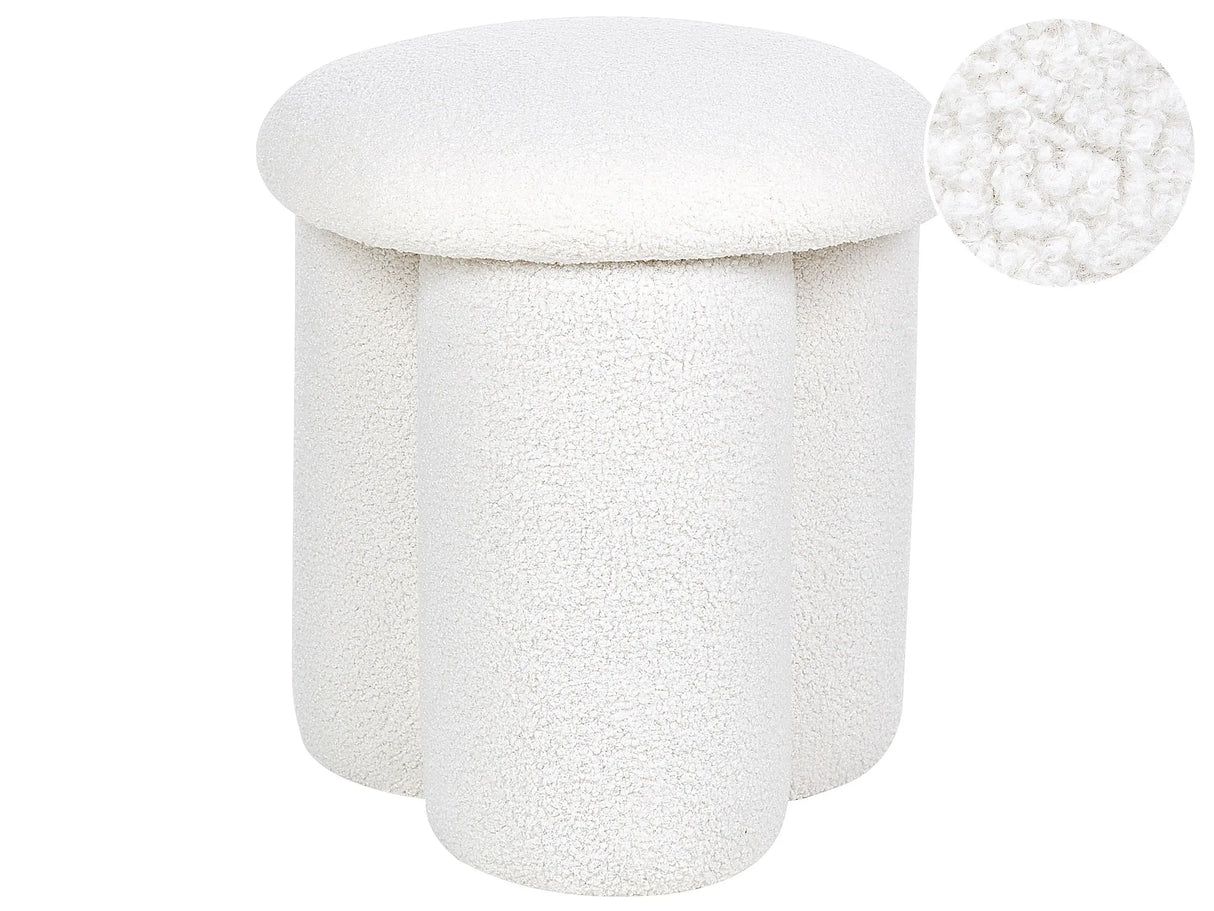 Pouffe Off White Boucle Round 40 x 40 x 45 cm Footstool Accent Upholstery Mushroom Shaped Modern Living Room Bedroom Furniture Beliani