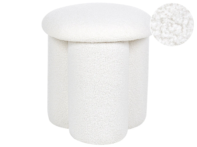 Pouffe Off White Boucle Round 40 x 40 x 45 cm Footstool Accent Upholstery Mushroom Shaped Modern Living Room Bedroom Furniture Beliani