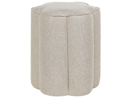 Pouffe Beige Linen Round 39 x 34 x 45 cm Footstool Accent Upholstery Modern Living Room Bedroom Furniture Beliani