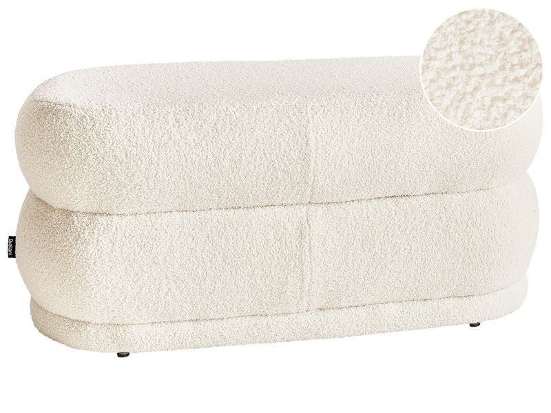 Bench Off-White Boucle Upholstered Fabric Accent Bed Bench Stool Beliani