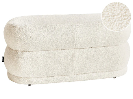 Bench Off-White Boucle Upholstered Fabric Accent Bed Bench Stool Beliani