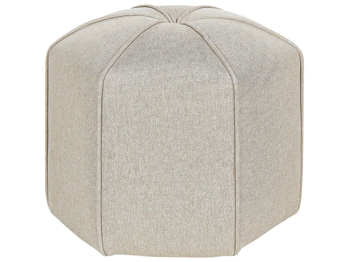 Pouffe Beige Linen Round 45 x 45 x 42 cm Footstool Accent Upholstery Modern Living Room Bedroom Furniture Beliani