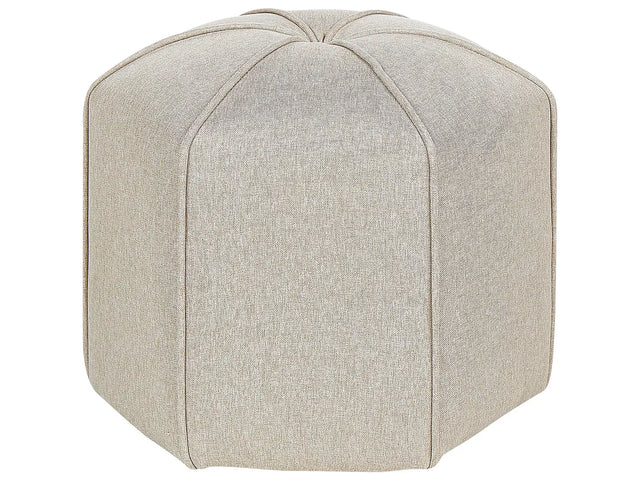 Pouffe Beige Linen Round 45 x 45 x 42 cm Footstool Accent Upholstery Modern Living Room Bedroom Furniture Beliani