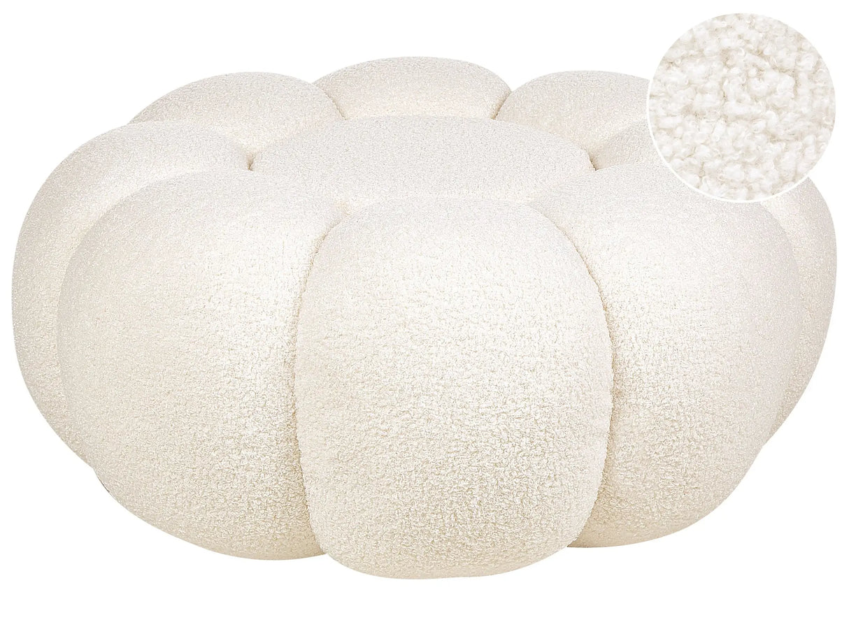 Pouffe Off-White Boucle Round 60 x 60 x 27 cm Footstool Accent Upholstery Modern Living Room Bedroom Furniture Beliani