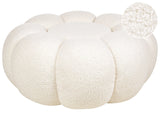 Pouffe Off-White Boucle Round 60 x 60 x 27 cm Footstool Accent Upholstery Modern Living Room Bedroom Furniture Beliani