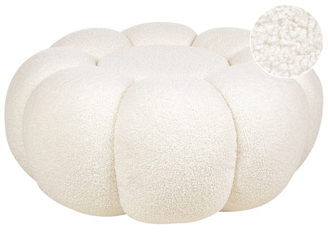 Pouffe Off-White Boucle Round 60 x 60 x 27 cm Footstool Accent Upholstery Modern Living Room Bedroom Furniture Beliani