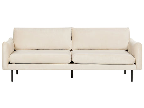 Sofa Light Beige Velvet Fabric Black Legs 3 Seater Cushion Seat Modern Retro Style Beliani