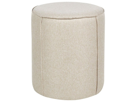 Pouffe Beige Linen Round 40 x 40 x 43 cm Footstool Accent Upholstery Modern Living Room Bedroom Furniture Beliani