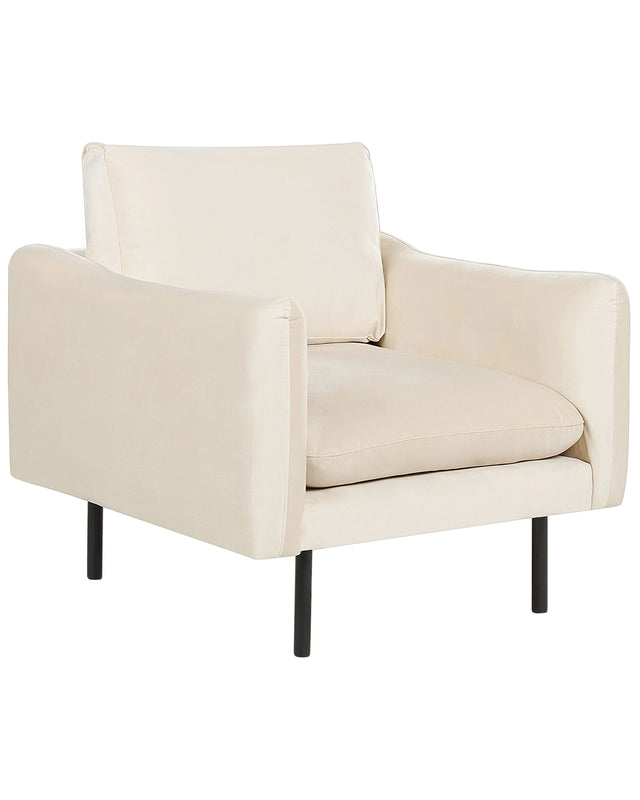 Armchair Light Beige Velvet Fabric Black Legs Modern Retro Style Beliani