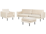 Living Room Set with Ottoman Light Beige Velvet Fabric Black Legs Corner Sofa 3 Seater Armchair Footstool Modern Retro Style Beliani