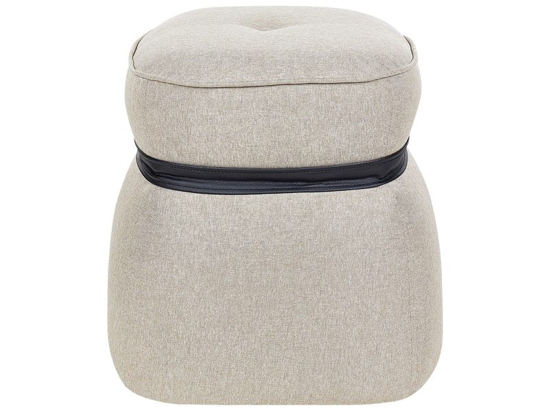 Pouffe Beige Linen Round 45 x 45 x 44 cm Footstool Accent Upholstery Modern Living Room Bedroom Furniture Beliani