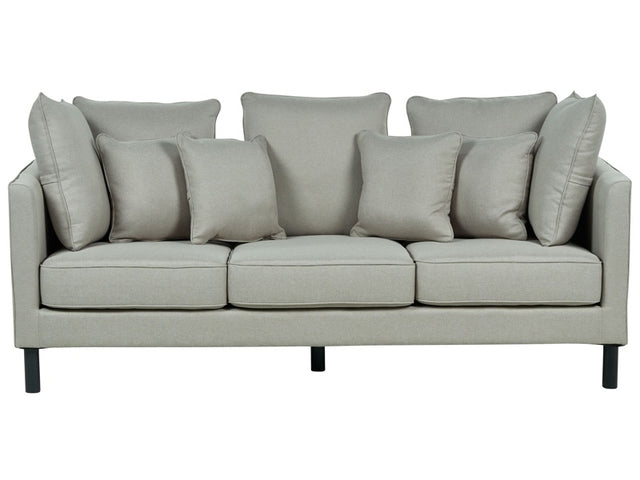 Sofa Grey Polyester Upholstered 3 Seater Cushioned Seat and Back with Wooden Legs Beliani