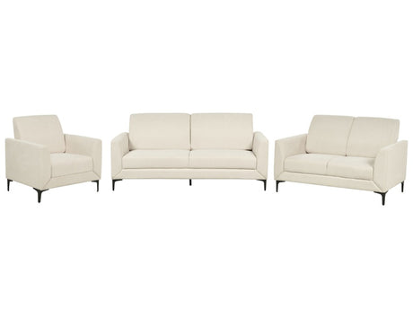 Sofa Set Beige Polyester Fabric Upholstery 3 + 2 + 1 Seater Loveseat Couch Armchair Living Room Furniture Beliani