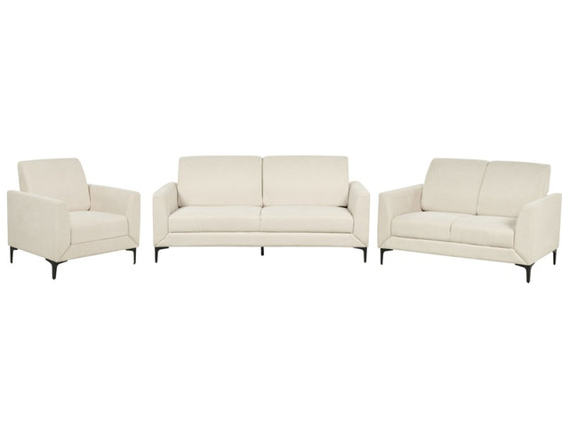 Sofa Set Beige Polyester Fabric Upholstery 3 + 2 + 1 Seater Loveseat Couch Armchair Living Room Furniture Beliani