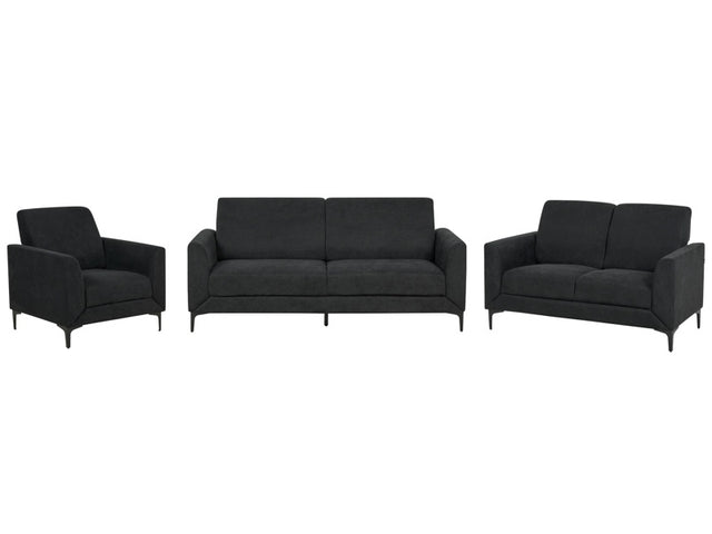 Sofa Set Black Polyester Fabric Upholstery 3 + 2 + 1 Seater Loveseat Couch Armchair Living Room Furniture Beliani