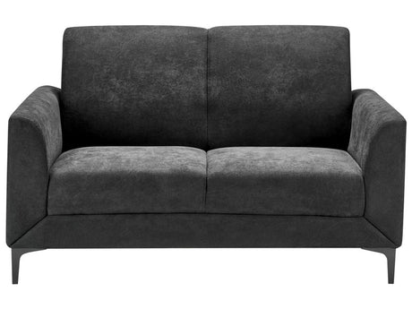 Sofa Black Fabric Polyester Upholstery Black Legs 2 Seater Loveseat Retro Style Living Room Furniture Beliani