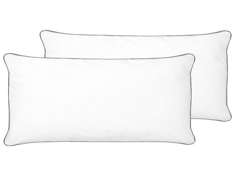 2x Bed Pillow White Japara Cotton 40 x 80 cm Microfiber Filling High Profile Satin Piping Soft Beliani