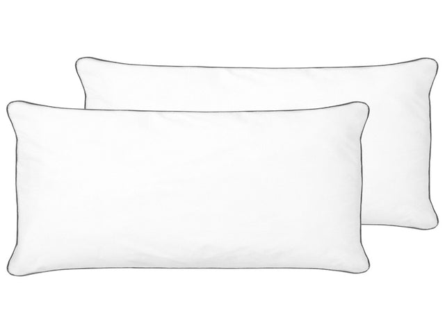 2x Bed Pillow White Japara Cotton 40 x 80 cm Microfiber Filling High Profile Satin Piping Soft Beliani